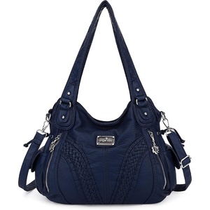 image:imagePurses and Handbags Women Fashion Tote Bag Shoulder Bags Top Handle Satchel Purses Washed Synthetic Leather Handbag1dblue