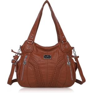 image:imagePurses and Handbags Women Fashion Tote Bag Shoulder Bags Top Handle Satchel Purses Washed Synthetic Leather Handbag1dbrown