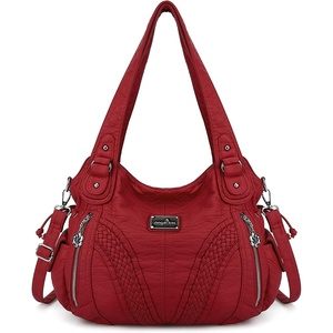 image:imagePurses and Handbags Women Fashion Tote Bag Shoulder Bags Top Handle Satchel Purses Washed Synthetic Leather Handbag1red