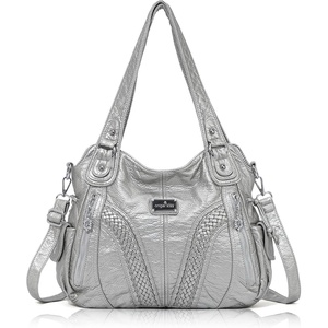 image:imagePurses and Handbags Women Fashion Tote Bag Shoulder Bags Top Handle Satchel Purses Washed Synthetic Leather Handbag1silver Grey