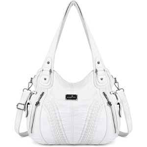 image:imagePurses and Handbags Women Fashion Tote Bag Shoulder Bags Top Handle Satchel Purses Washed Synthetic Leather Handbag1white