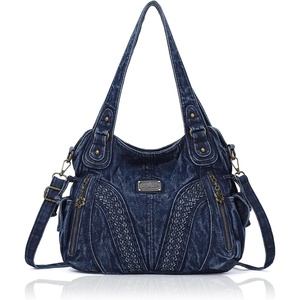 image:imagePurses and Handbags Women Fashion Tote Bag Shoulder Bags Top Handle Satchel Purses Washed Synthetic Leather Handbag2denim Blue