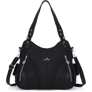 image:imagePurses and Handbags Women Fashion Tote Bag Shoulder Bags Top Handle Satchel Purses Washed Synthetic Leather HandbagNylonblack