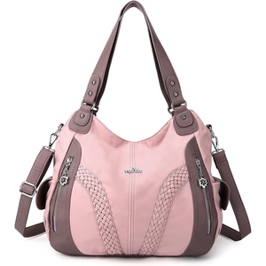 image:imagePurses and Handbags Women Fashion Tote Bag Shoulder Bags Top Handle Satchel Purses Washed Synthetic Leather HandbagNylonpink