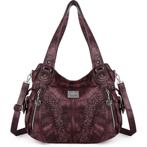 image:imagePurses and Handbags Women Fashion Tote Bag Shoulder Bags Top Handle Satchel Purses Washed Synthetic Leather HandbagRetro Dpink