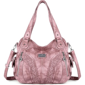 image:imagePurses and Handbags Women Fashion Tote Bag Shoulder Bags Top Handle Satchel Purses Washed Synthetic Leather HandbagRetro Pink