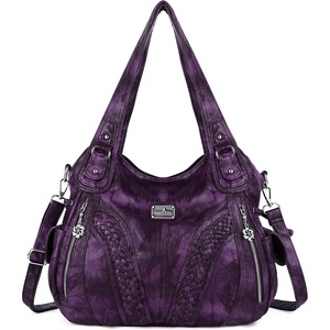 image:imagePurses and Handbags Women Fashion Tote Bag Shoulder Bags Top Handle Satchel Purses Washed Synthetic Leather HandbagRetro Purple