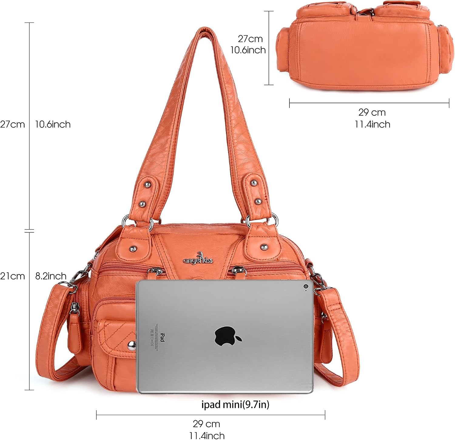 image:imageAngel Kiss Hobo Crossbody Purses for Women Shoulder Bag Multipocket Soft Hobo Purses Removable Strap Leather HandbagsCoral