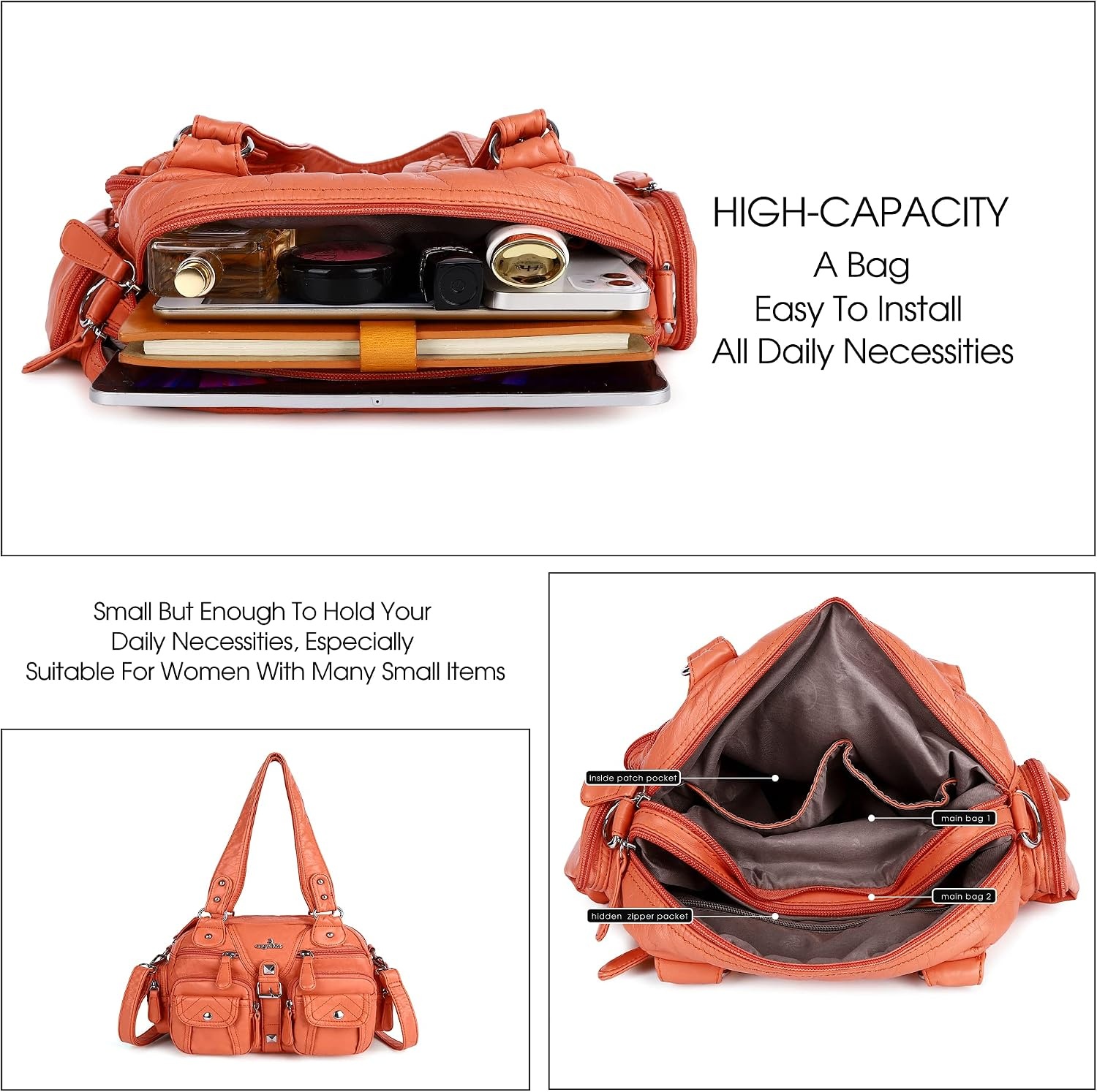 image:imageAngel Kiss Hobo Crossbody Purses for Women Shoulder Bag Multipocket Soft Hobo Purses Removable Strap Leather HandbagsCoral
