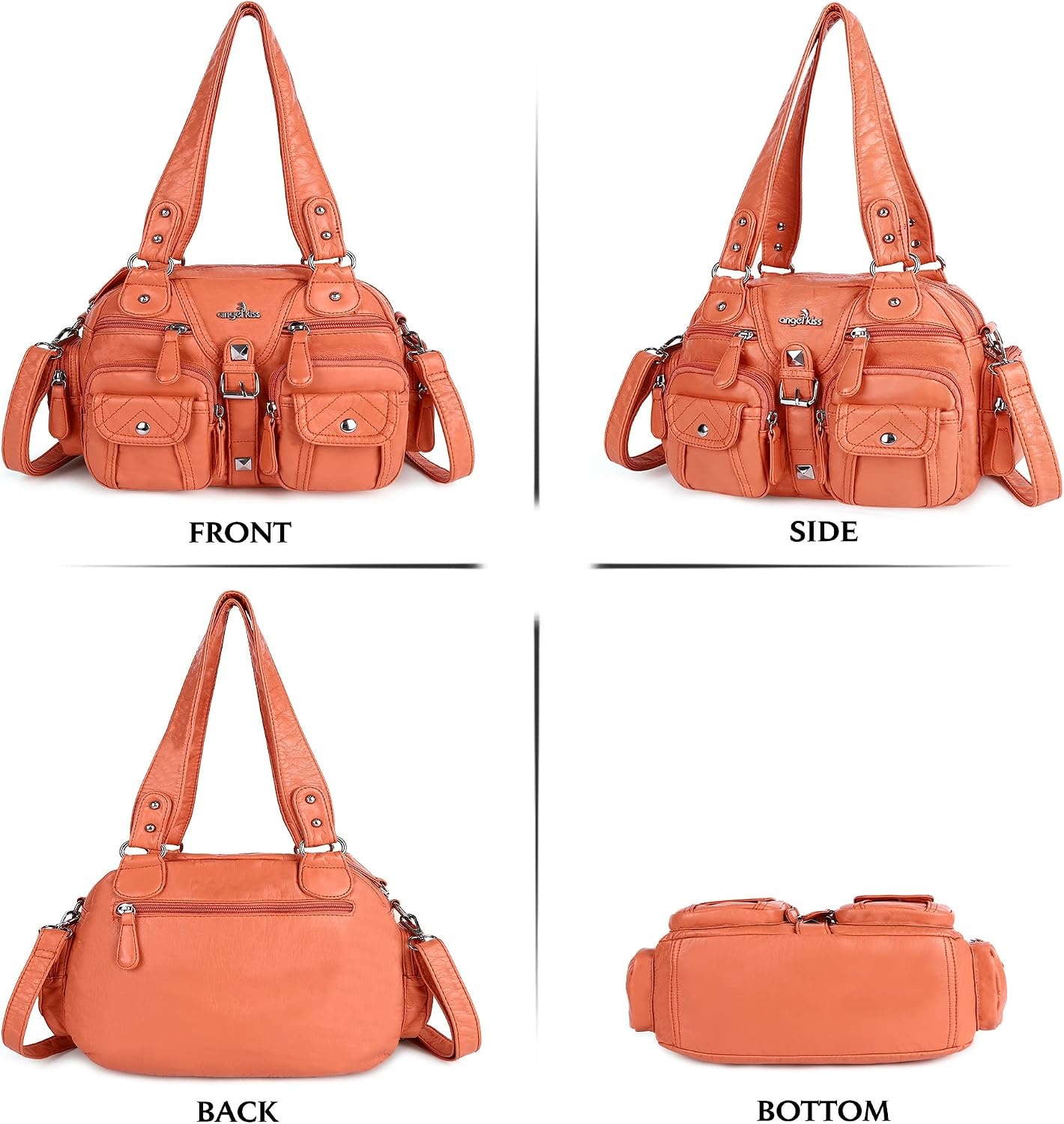 image:imageAngel Kiss Hobo Crossbody Purses for Women Shoulder Bag Multipocket Soft Hobo Purses Removable Strap Leather HandbagsCoral
