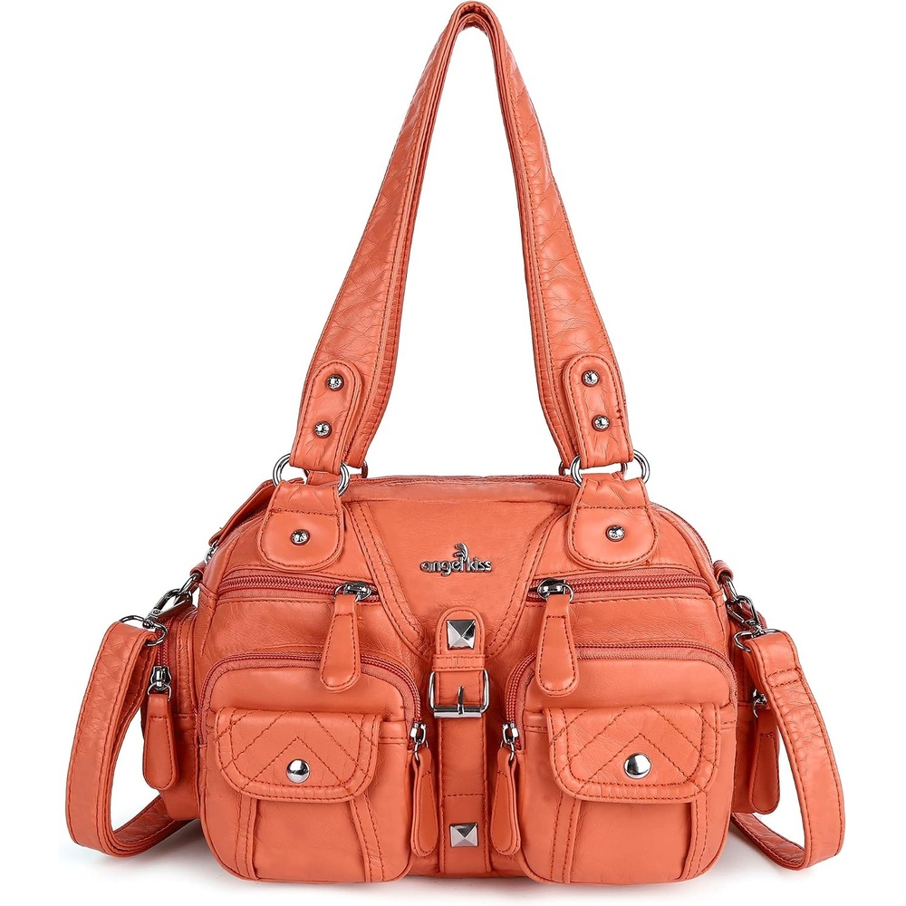 image:imageAngel Kiss Hobo Crossbody Purses for Women Shoulder Bag Multipocket Soft Hobo Purses Removable Strap Leather HandbagsCoral