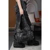 image:imageAngel Kiss Women Handbags Shoulder Bags Washed Leather Satchel Tote Bag Mutipocket Hobo PurseSilver Black