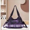 image:imageAngel Kiss Women Handbags Shoulder Bags Washed Leather Satchel Tote Bag Mutipocket Hobo PurseTie Dye Purple