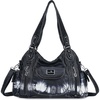 image:imageAngel Kiss Women Handbags Shoulder Bags Washed Leather Satchel Tote Bag Mutipocket Hobo PurseTie Dye Black