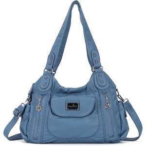 image:imageAngel Kiss Women Handbags Shoulder Bags Washed Leather Satchel Tote Bag Mutipocket Hobo Purse1399blue