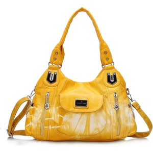 image:imageAngel Kiss Women Handbags Shoulder Bags Washed Leather Satchel Tote Bag Mutipocket Hobo PurseAk8122z Yellow