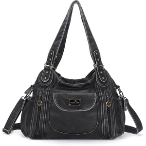 image:imageAngel Kiss Women Handbags Shoulder Bags Washed Leather Satchel Tote Bag Mutipocket Hobo PurseBlack 2