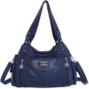 image:imageAngel Kiss Women Handbags Shoulder Bags Washed Leather Satchel Tote Bag Mutipocket Hobo PurseBlue