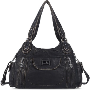 image:imageAngel Kiss Women Handbags Shoulder Bags Washed Leather Satchel Tote Bag Mutipocket Hobo PurseBronze
