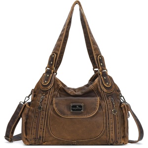 image:imageAngel Kiss Women Handbags Shoulder Bags Washed Leather Satchel Tote Bag Mutipocket Hobo PurseBrown 2