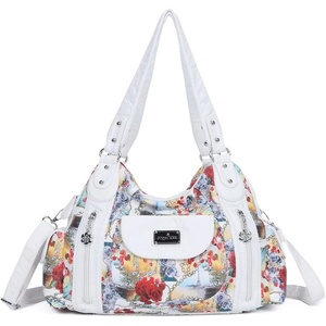image:imageAngel Kiss Women Handbags Shoulder Bags Washed Leather Satchel Tote Bag Mutipocket Hobo PurseFlower White