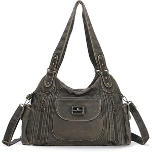 image:imageAngel Kiss Women Handbags Shoulder Bags Washed Leather Satchel Tote Bag Mutipocket Hobo PurseGreen 2