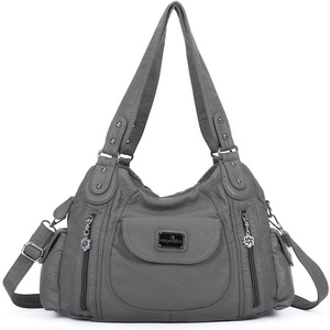 image:imageAngel Kiss Women Handbags Shoulder Bags Washed Leather Satchel Tote Bag Mutipocket Hobo PurseGrey