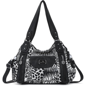 image:imageAngel Kiss Women Handbags Shoulder Bags Washed Leather Satchel Tote Bag Mutipocket Hobo PurseLeopard Black