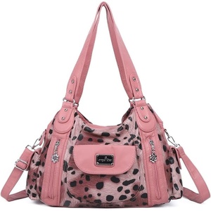image:imageAngel Kiss Women Handbags Shoulder Bags Washed Leather Satchel Tote Bag Mutipocket Hobo PurseLeopard Pink