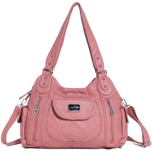 image:imageAngel Kiss Women Handbags Shoulder Bags Washed Leather Satchel Tote Bag Mutipocket Hobo PursePink