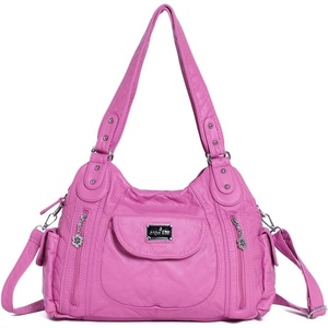 image:imageAngel Kiss Women Handbags Shoulder Bags Washed Leather Satchel Tote Bag Mutipocket Hobo PurseRose