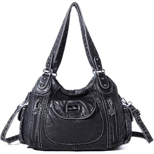 image:imageAngel Kiss Women Handbags Shoulder Bags Washed Leather Satchel Tote Bag Mutipocket Hobo PurseSilver Black