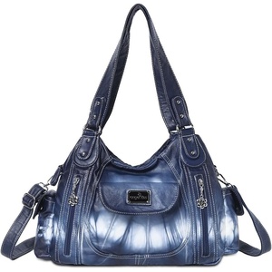 image:imageAngel Kiss Women Handbags Shoulder Bags Washed Leather Satchel Tote Bag Mutipocket Hobo PurseTie Dye Blue
