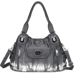 image:imageAngel Kiss Women Handbags Shoulder Bags Washed Leather Satchel Tote Bag Mutipocket Hobo PurseTie Dye Grey