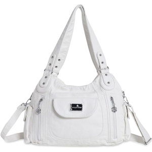 image:imageAngel Kiss Women Handbags Shoulder Bags Washed Leather Satchel Tote Bag Mutipocket Hobo PurseWhite