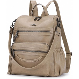 image:imageAngel Kiss Womens Backpacks amp Purse  PU Leather Zipper Casual Backpacks amp Shoulder BagsRetro Apricot