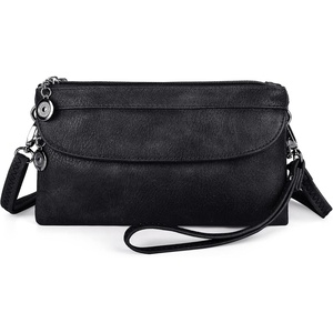 image:imageAngel Kiss Womens leather Wristlet Clutch Wallet Double Corner Zip Small Crossbody Bag with Removable Wrist Strap