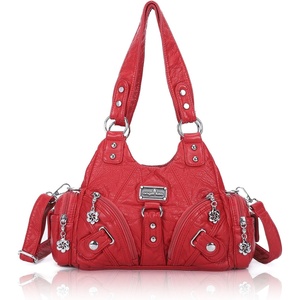 image:imageAngel Kiss Purses for Women Small Hobo Shoulder Bags Vagen Leather MultiPocket Tote Bag with ZipperRed