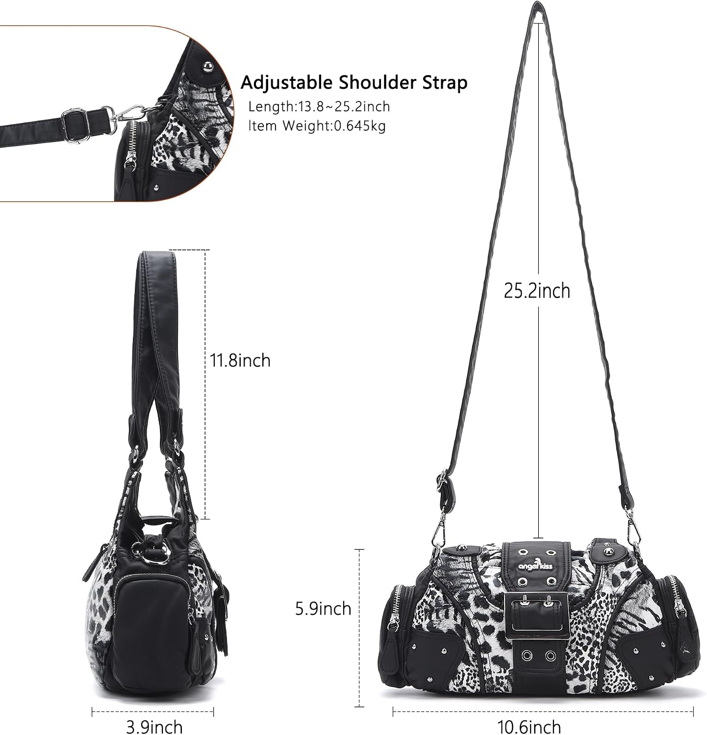 image:imageAngel Kiss Hobo Purses for Women Small Vegan Leather Shoulder Handbag Vintage MultiPocket Crossbody Bag Tote BagBW Leopard