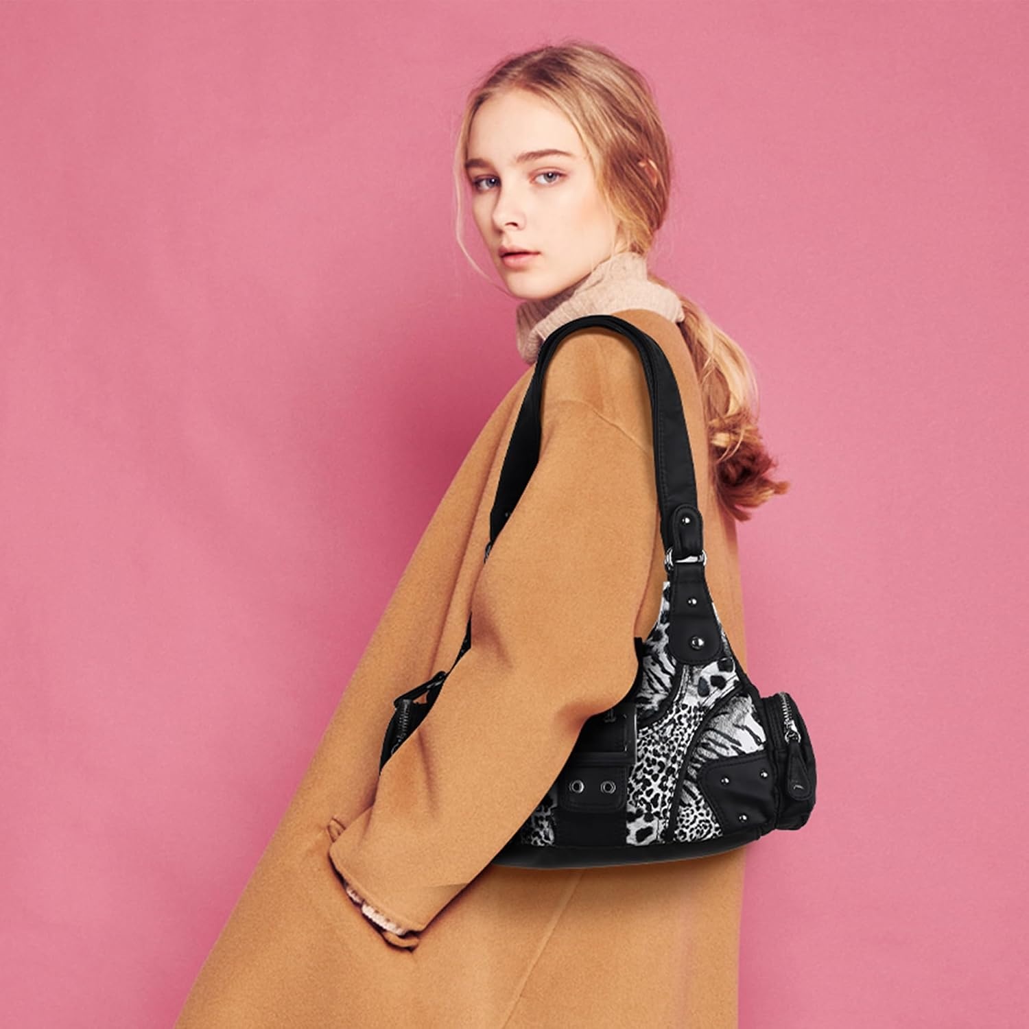 image:imageAngel Kiss Hobo Purses for Women Small Vegan Leather Shoulder Handbag Vintage MultiPocket Crossbody Bag Tote BagBW Leopard