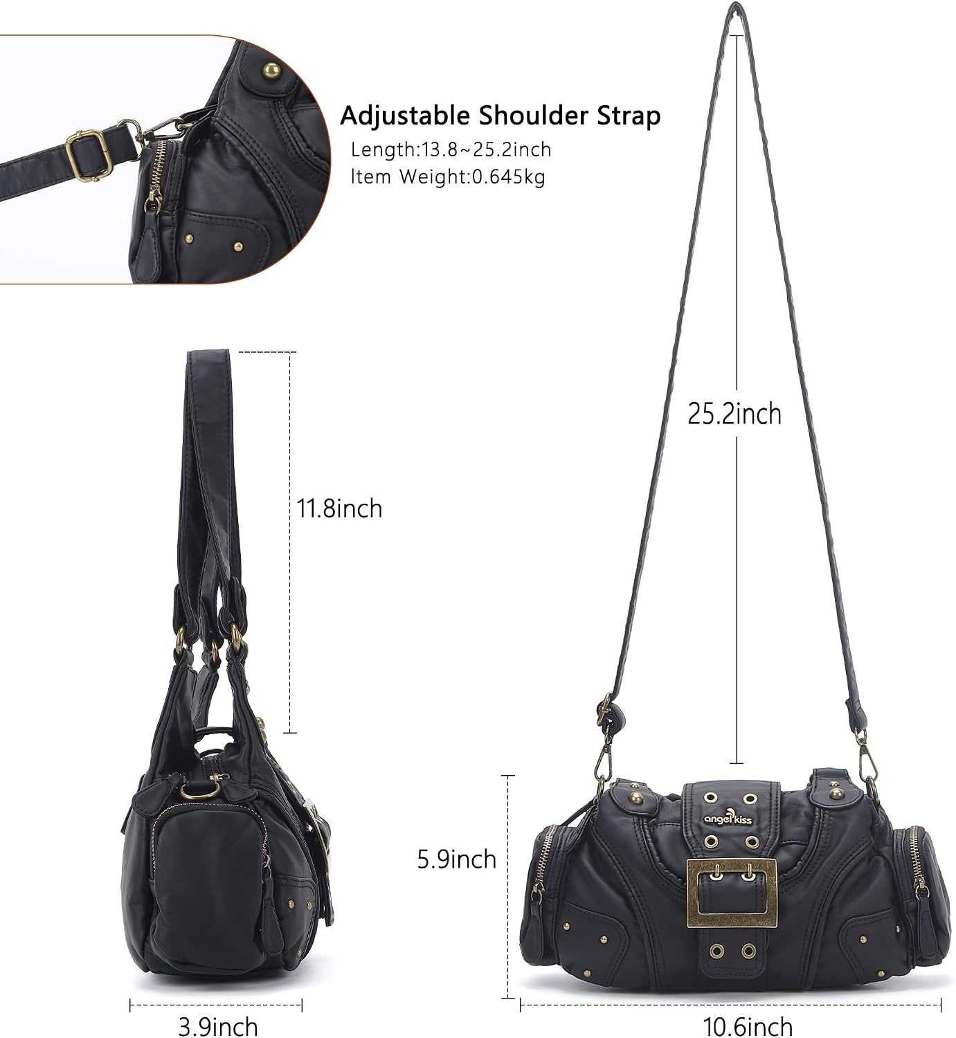 image:imageAngel Kiss Hobo Purses for Women Small Vegan Leather Shoulder Handbag Vintage MultiPocket Crossbody Bag Tote BagBlack
