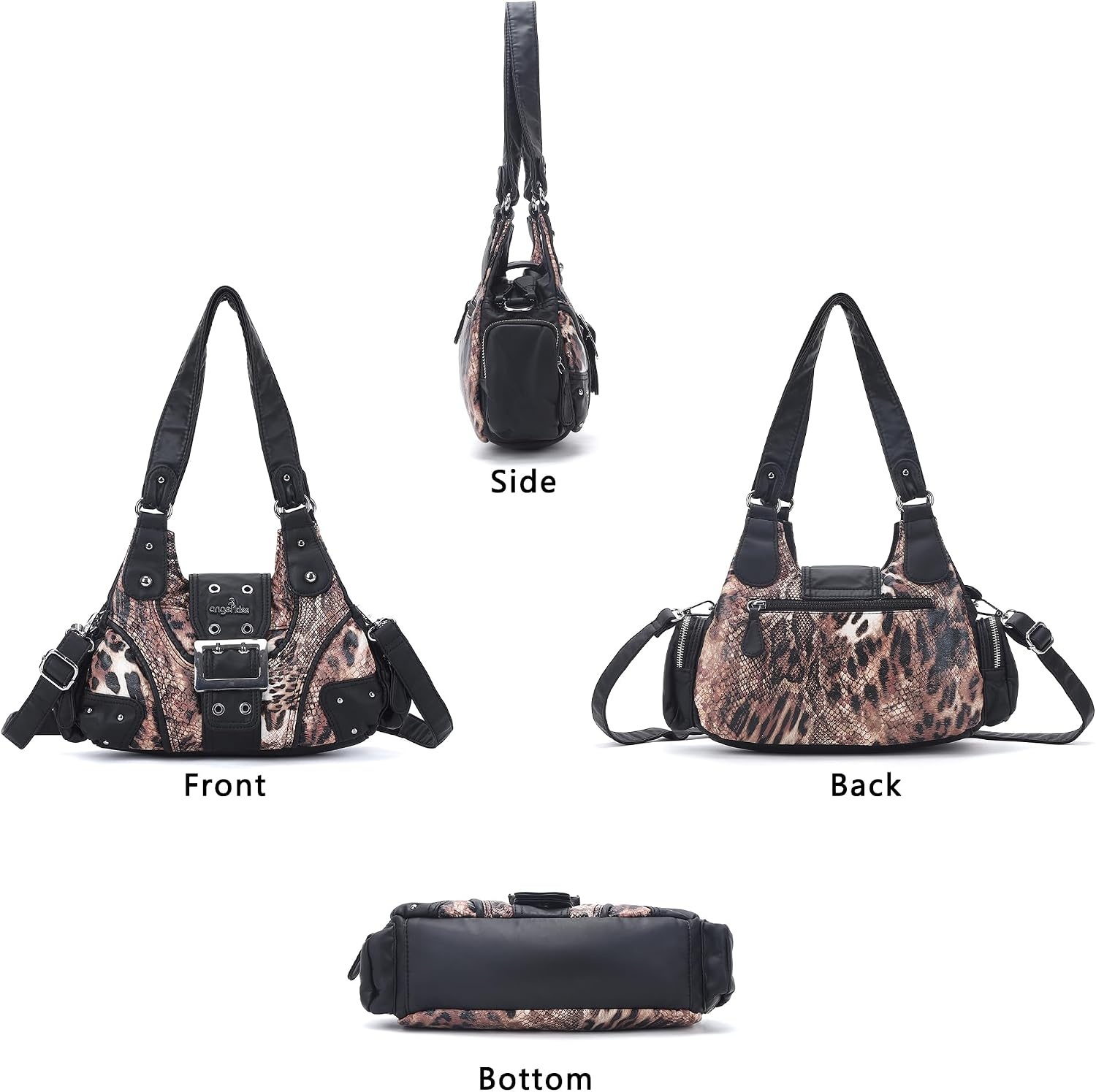 image:imageAngel Kiss Hobo Purses for Women Small Vegan Leather Shoulder Handbag Vintage MultiPocket Crossbody Bag Tote BagBlush Leopard