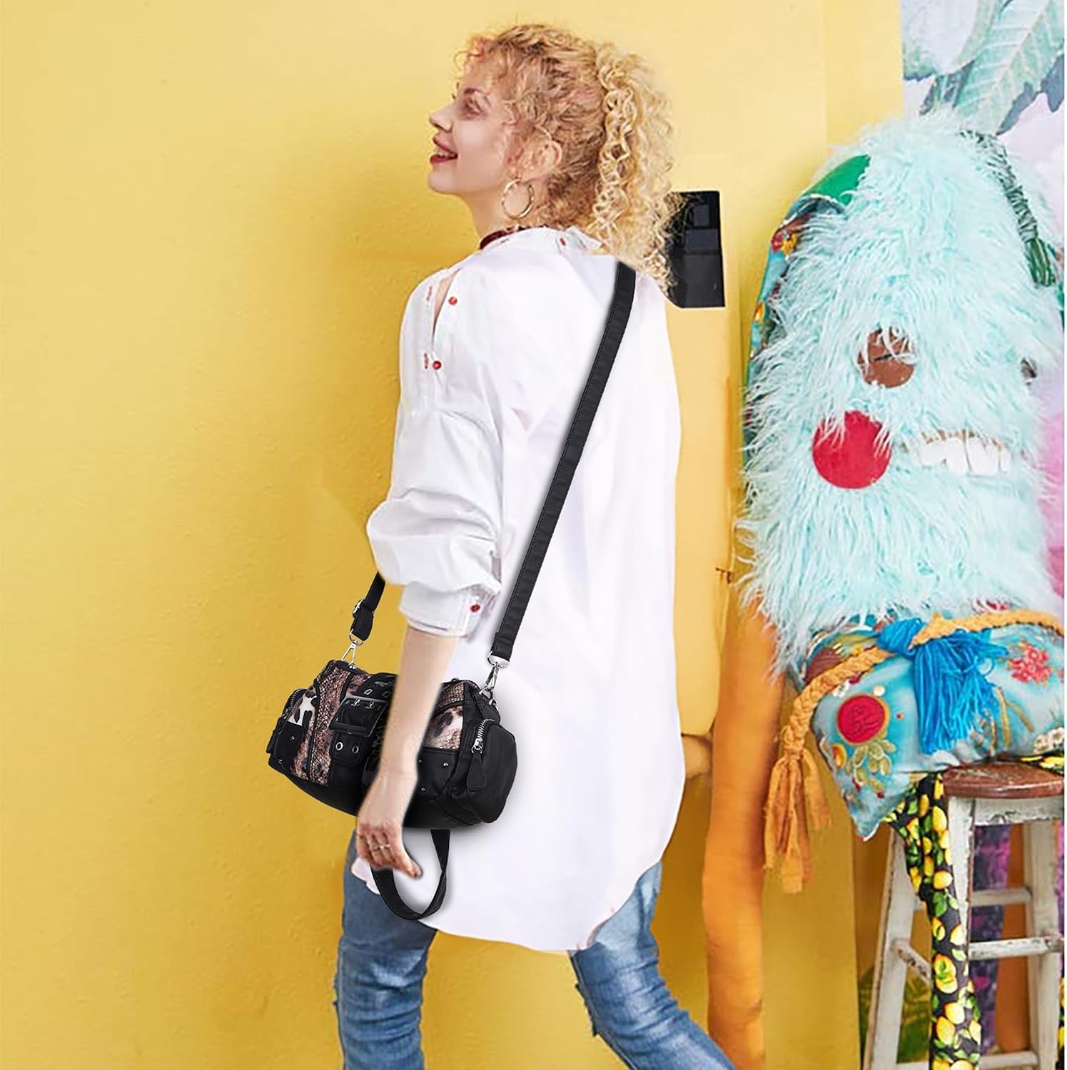 image:imageAngel Kiss Hobo Purses for Women Small Vegan Leather Shoulder Handbag Vintage MultiPocket Crossbody Bag Tote BagBlush Leopard
