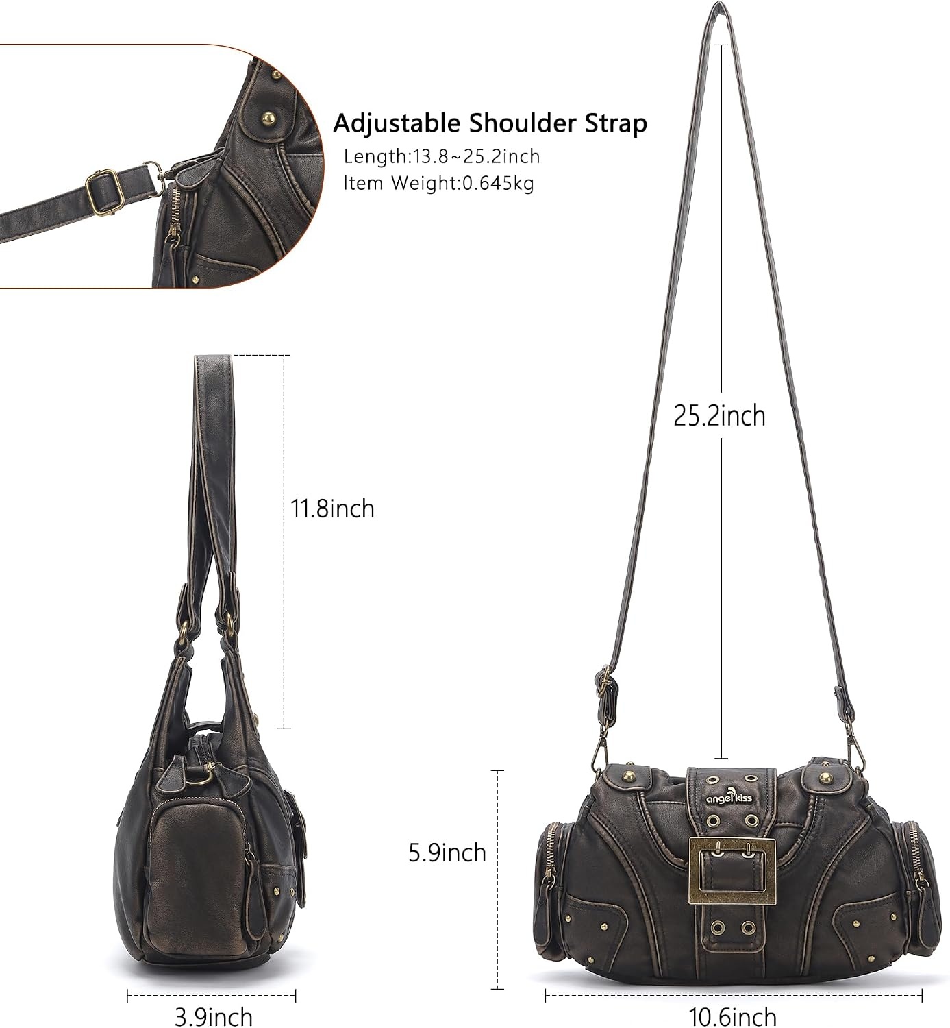 image:imageAngel Kiss Hobo Purses for Women Small Vegan Leather Shoulder Handbag Vintage MultiPocket Crossbody Bag Tote BagBronze