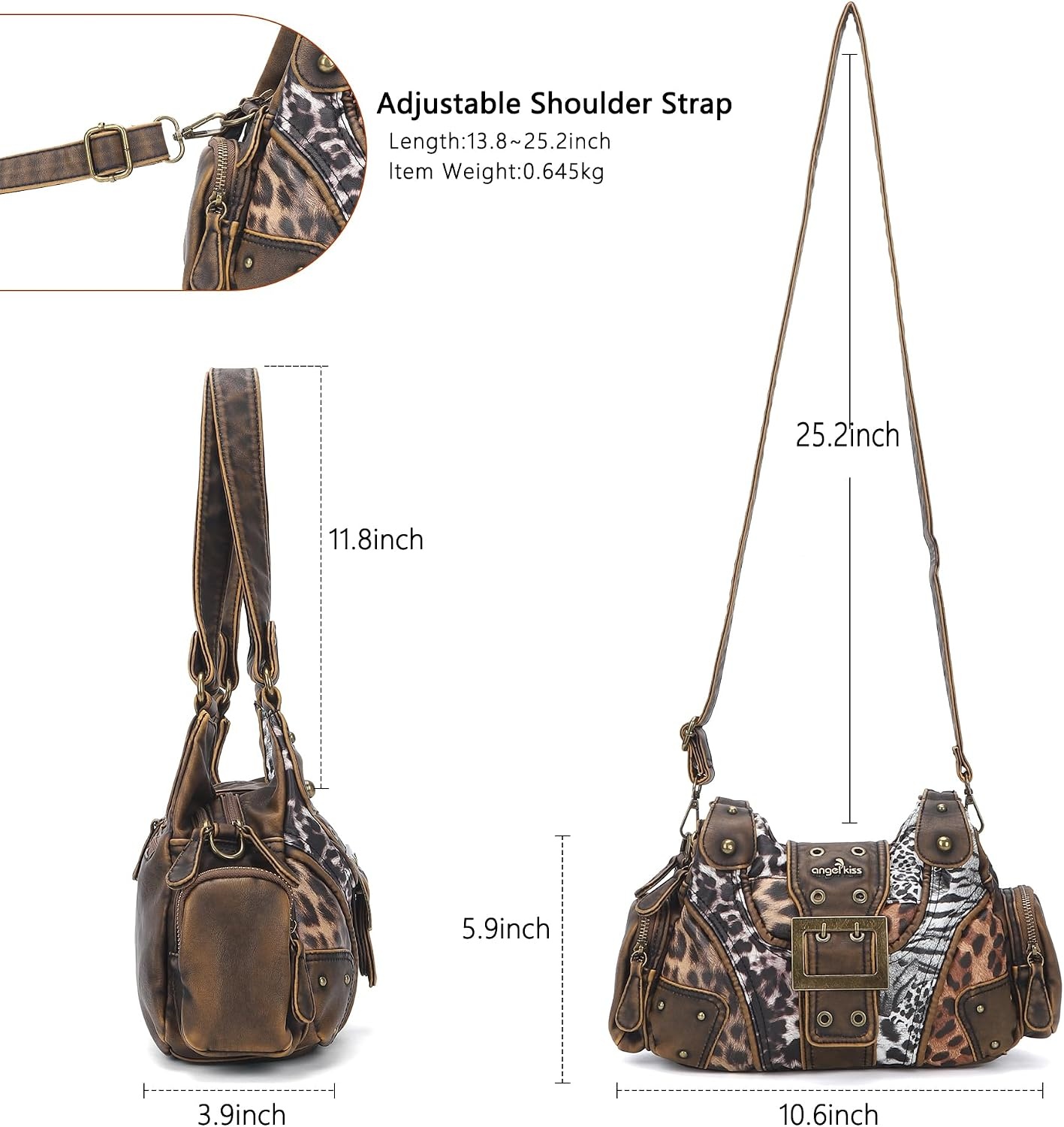 image:imageAngel Kiss Hobo Purses for Women Small Vegan Leather Shoulder Handbag Vintage MultiPocket Crossbody Bag Tote BagMix Leopard