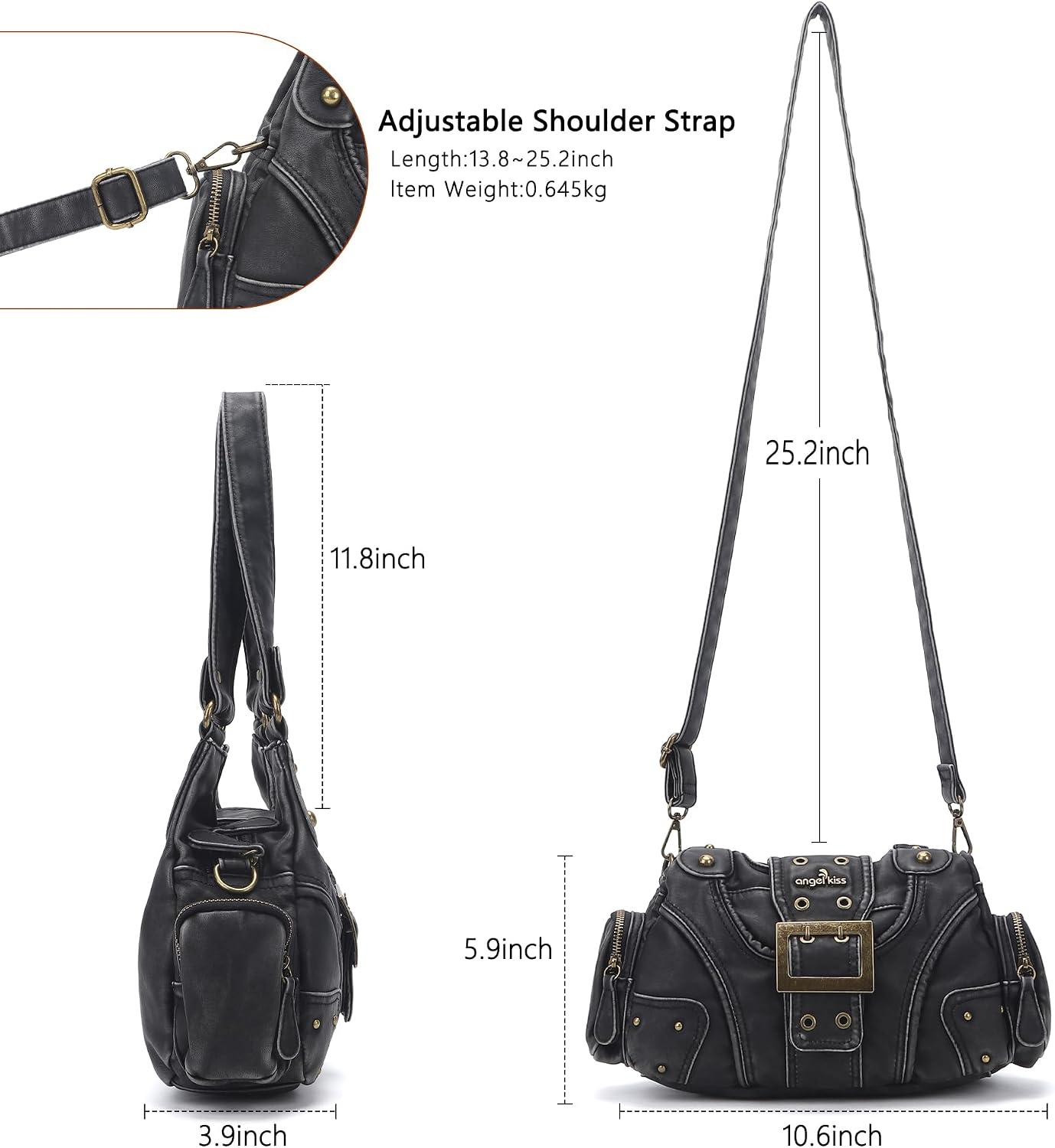 image:imageAngel Kiss Hobo Purses for Women Small Vegan Leather Shoulder Handbag Vintage MultiPocket Crossbody Bag Tote BagRetro Black