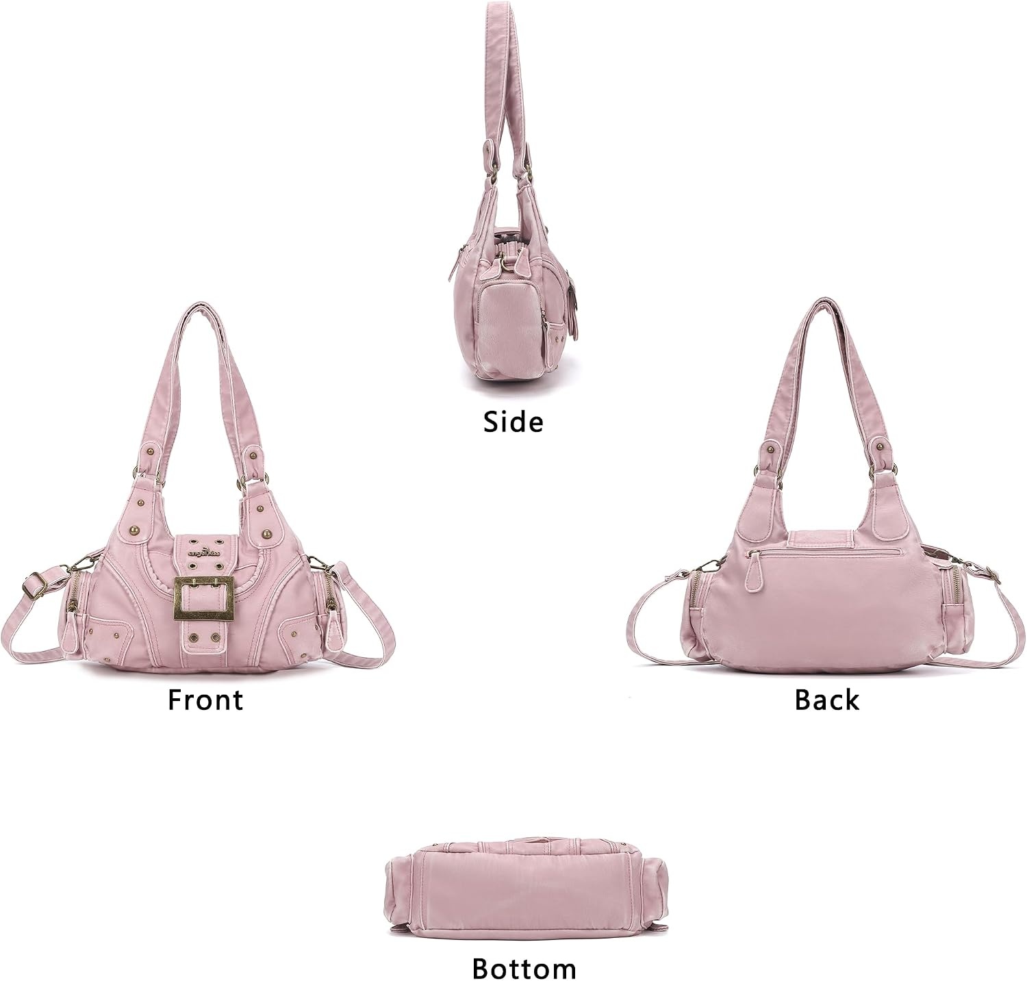 image:imageAngel Kiss Hobo Purses for Women Small Vegan Leather Shoulder Handbag Vintage MultiPocket Crossbody Bag Tote BagVintage Pink
