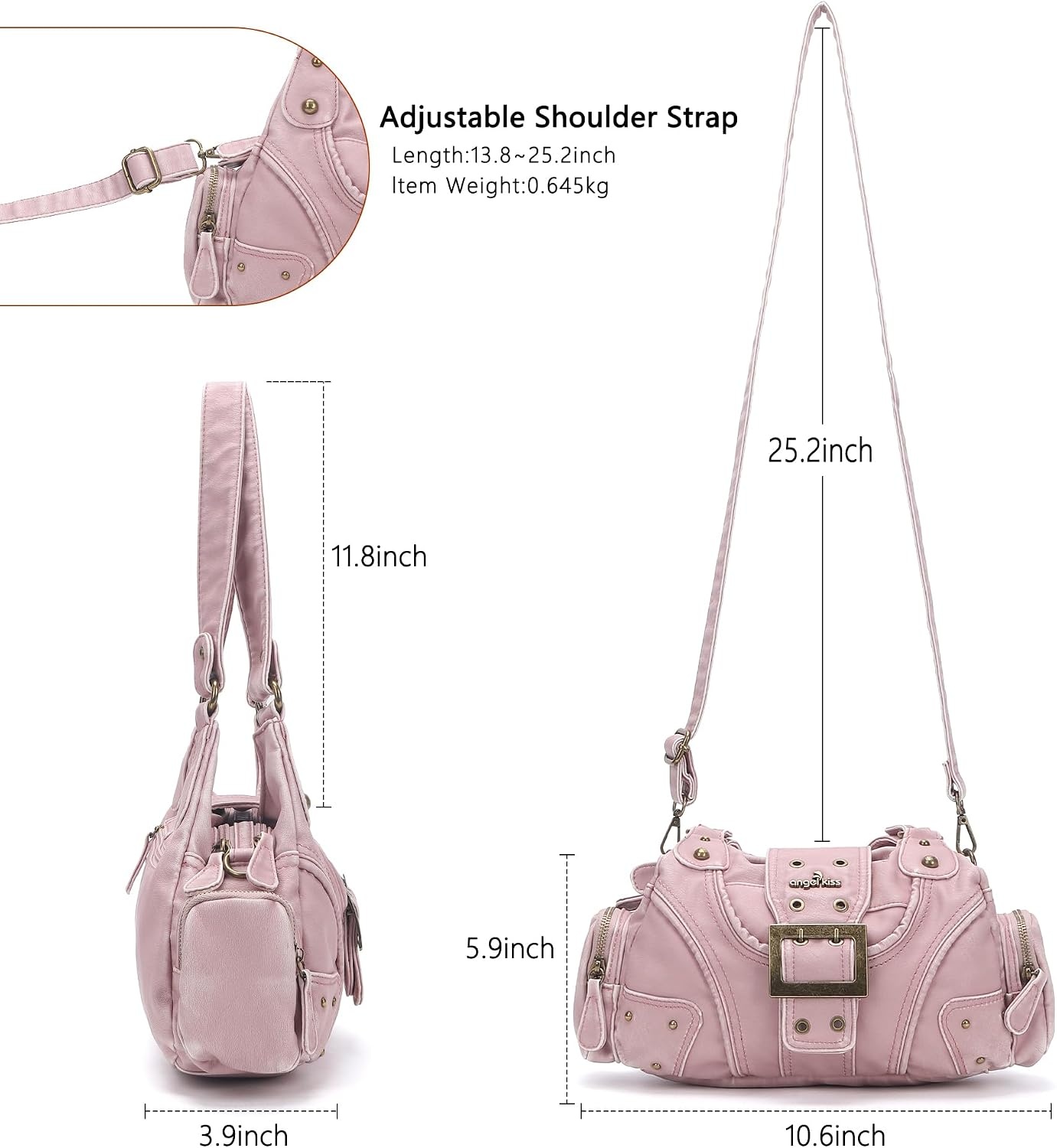 image:imageAngel Kiss Hobo Purses for Women Small Vegan Leather Shoulder Handbag Vintage MultiPocket Crossbody Bag Tote BagVintage Pink