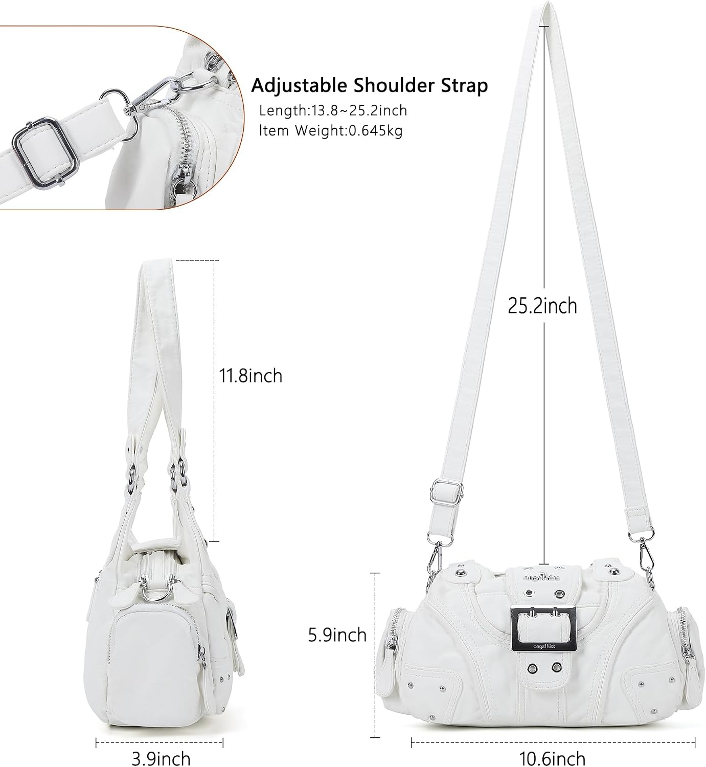 image:imageAngel Kiss Hobo Purses for Women Small Vegan Leather Shoulder Handbag Vintage MultiPocket Crossbody Bag Tote BagWhite