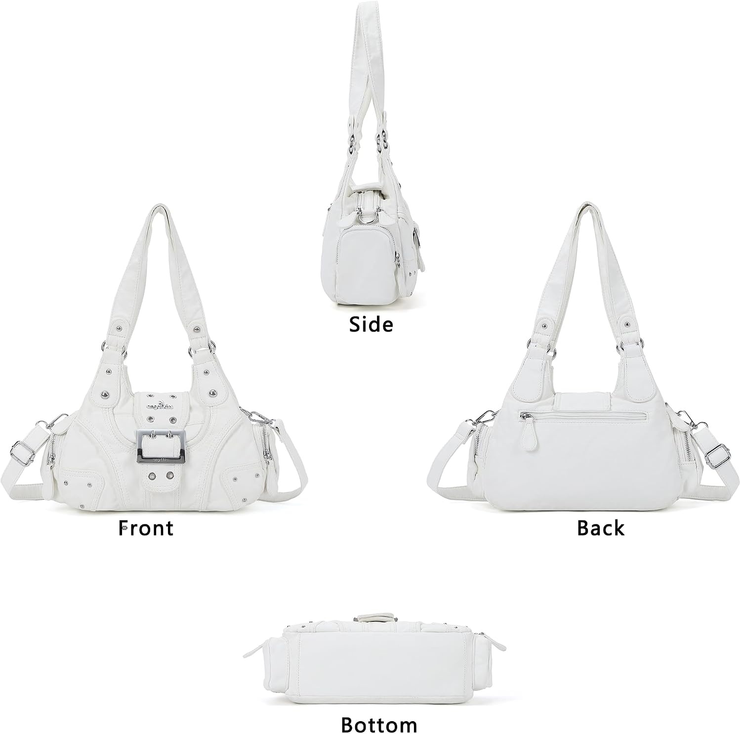 image:imageAngel Kiss Hobo Purses for Women Small Vegan Leather Shoulder Handbag Vintage MultiPocket Crossbody Bag Tote BagWhite